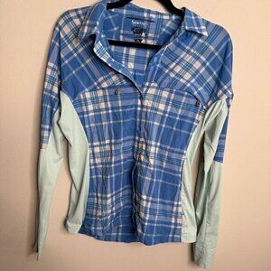 Simms Women's Blue Long‎ Sleeve Snap Buttons Fishing Shirt - Size S Small